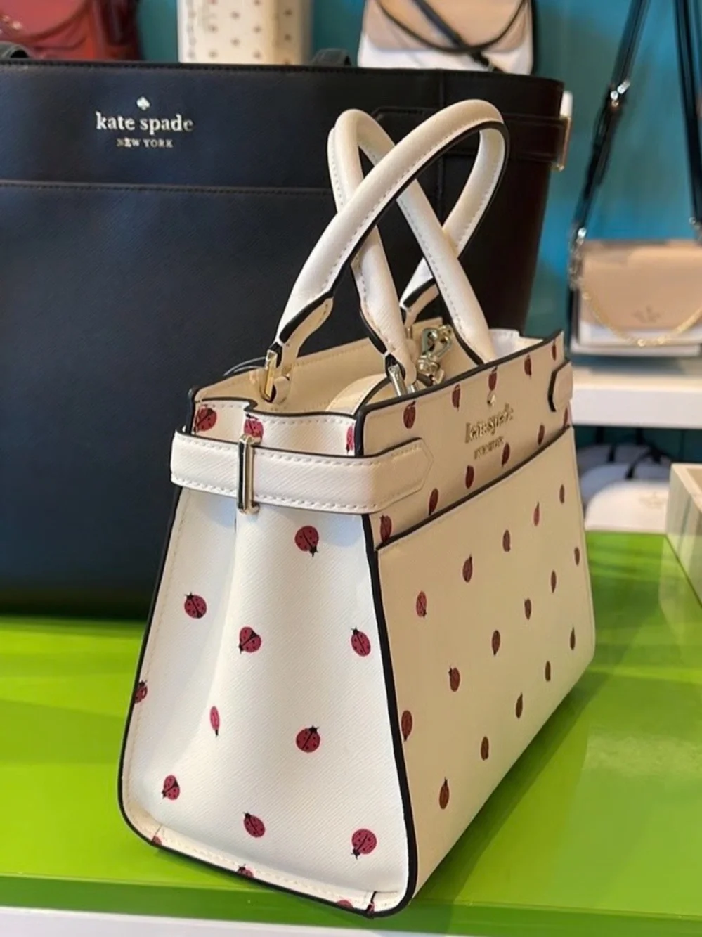 NWT Kate spade White Leather Ladybug Print satchel